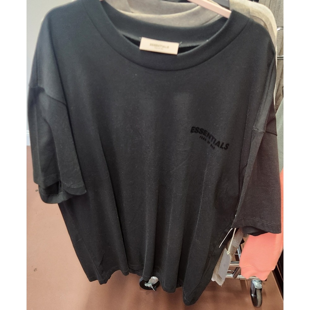 Fear of God Essentials Black Flocked Logo Oversized T-Shirt Mens